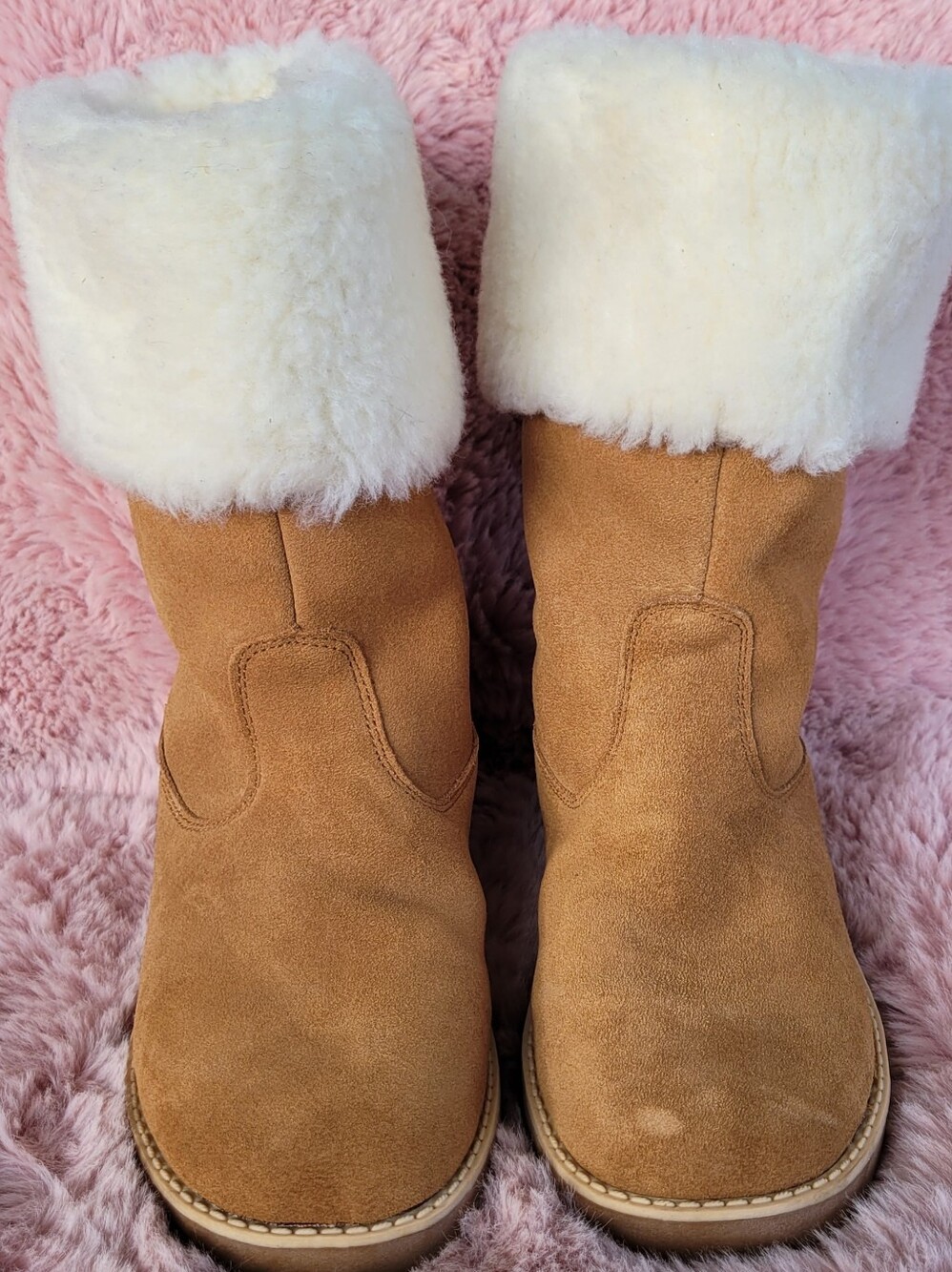 Womens Aussie Merino Brown Suede Mid Cuffed Suede & Wool Blend Boots Size W9 US